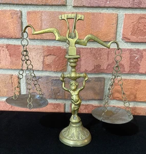 Vintage Messing Cherub 9 1/2" dekorative Balance Tischwaage - Bild 1 von 13
