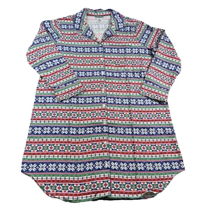 LANDS' END Nachtwäsche bunt rot grün blau weiß Schneeflocken Knöpfe XL - Bild 1 von 13