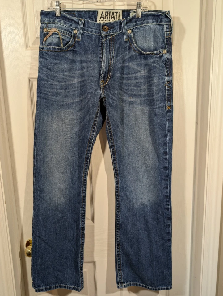 Jeans rectos Ariat M4 para hombre 34x32 azul denim puntada en contraste occidental informales Foto 1 de 4