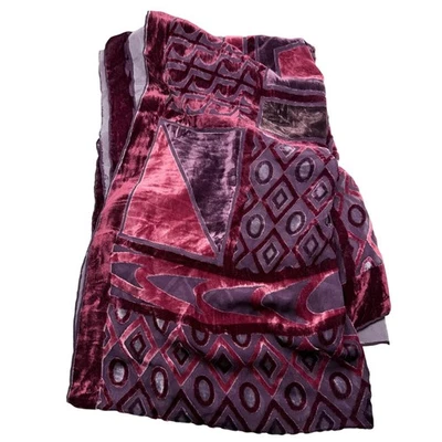 Bufanda de terciopelo rojo granate Burnout para mujer boho patrón de arte geométrico chal envolvente Foto 1 de 4