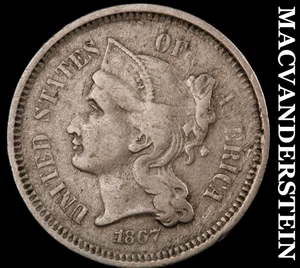 1867 Three Cent Nickel - Scarce  Better Date  No Reserve  #E5989 - Picture 1 of 2