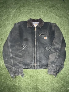 Carhartt J01 BLK Detroit Jacket Mens 44 Black Duck Canvas Blanket Lined - Picture 1 of 16