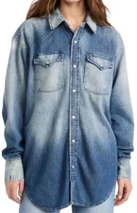 Camisa RE/HECHA Talla S De Gran Tamaño Western Denim Perla Broches Azul Envejecido Índigo - Imagen 1 de 7