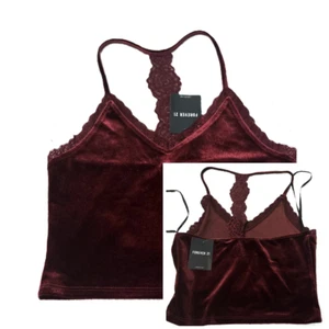 Y2K Burgundy Velvet Cami Small Tank Racer Back Lace Cropped Nuovo con etichette Steampunk Gotico - Foto 1 di 6