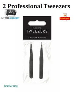 2 x Professional Eyebrow Tweezers Facial Hair Remover Slanted Stainless Steel UK - Picture 1 of 2