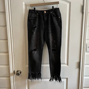 Signature8 Damen schwarze Jeans Medium Distressed ausgefranster Fransensaum - Bild 1 von 9