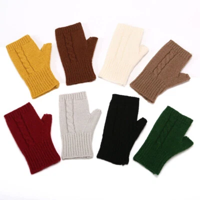 Thermal Fingerless Gloves Mens Womens Knitted Warm Winter Half Finger Mittens US - Image 1 of 4