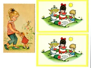 AUCO17 Artist Signed 2 Children & Watermelon, Bonnie Child Bugle Wings, Unused - Picture 1 of 2
