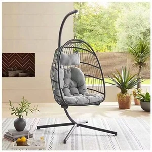 Sedia Uovo Sospesa in Rattan con Supporto Altalena Pieghevole con Cuscino Esterno/Interno - Foto 1 di 7