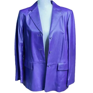 Pendleton Y2K Jacket Women’s Leather Lrg Purple Colorful Money Blazer Work Event - Picture 1 of 21