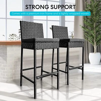 2pcs/4pcs Outdoor Wicker Barstool Patio Rattan Furniture Bar Stools w/ Cushions - Image 1 of 4