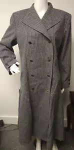 Vintage einzigartiger langer Damenmantel Wolle Tweed fallende Taille doppelte Brust groß grau - Bild 1 von 13