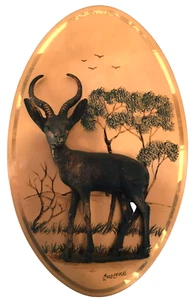 Vintage Gastone Kupferkunst 3D Wandplakette Simbabwe junger afrikanischer Kudu signiert - Bild 1 von 7