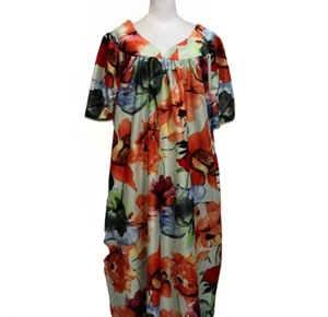 Anthony Richards Floral Hawaiian Mu Mu Dress Size 2X Pockets Vintage - Picture 1 of 16