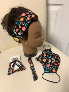 Cherry Pattern Head Band With Botton with Face Mask Combo With Matching Earrings - Picture 1 of 6