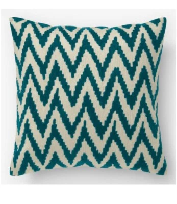 West Elm Green Crewel on Cream 20x20 Pillow Cover - Image 1 of 4
