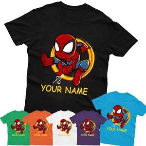 Personalised Kids T-Shirt Superhero Children Birthday Boys Customise Name Tee - Picture 1 of 12