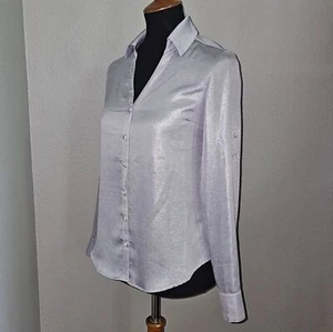 Express icy blue shimmer button down Blouse xs - Picture 1 of 7