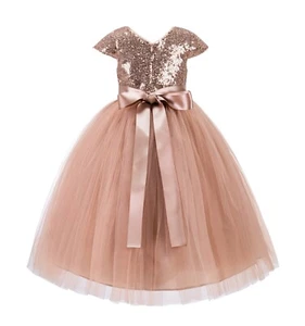 Cap Sleeves Sequin Flower Girl Dresses Formal Dress Pageant Dress Birthday Dress - Picture 1 of 25