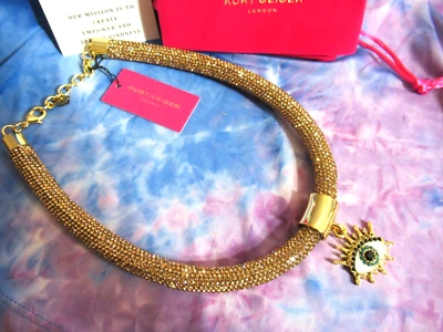 KURT GEIGER LONDRES AMULETO OLHO MAU PINGENTE CORDA GARGANTILHA CRISTAL ÂMBAR NOVO LIMITADO - Imagem 1 de 4