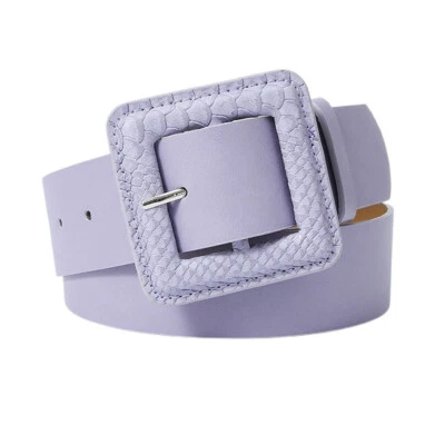 Cinturón de cuero sintético de color liso para mujer con estampado de serpiente cuadrado con hebilla Foto 1 de 4