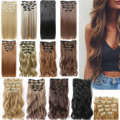 Full Head Clip In Remy Thick Long Wavy Curly Straight Synthetic Hair Extensions♡ • 9.39€