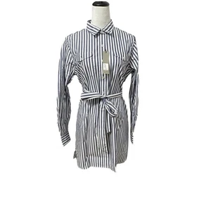 Pennington & Bailes Womens Shirt Dress Navy Striped Belted Mini Coastal M New - Picture 1 of 9