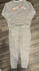 Victoria's Secret PINKES KUSCHELIGES SCHLAF-CREW-SHIRT MIT PASSENDER GRAUER JOGGINGHOSE GRÖSSE LARGE - Bild 1 von 5