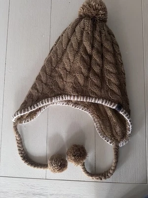 The North Face Marrón Caqui Tejido Mujer Invierno Borlas Toque Gorro Pom Sombrero Foto 1 de 4