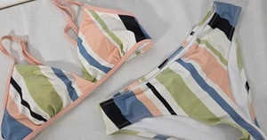 Two Piece Swimwear Woman's Bathing Suit Small. The item is a MultiColor Striped - Picture 1 of 9