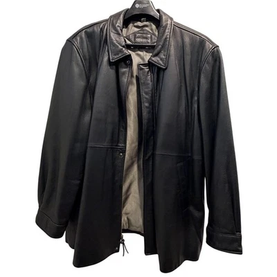 Jaqueta de couro preta masculina 3XL casaco de carro botão de pressão zíper completo bolsos forrados - Imagem 1 de 4