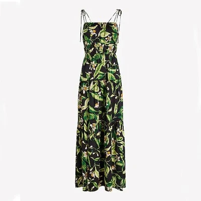 Express Square Neck Tie Shoulder Ruched Tiered Maxi Dress XS *Green Floral* NWT! Foto 1 de 3