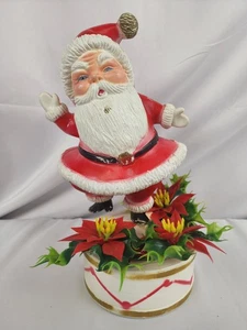 Vintage MCM Kunststoff Weihnachtsmann winkt auf Trommel Weihnachtsstern Figur Hongkong 11" - Bild 1 von 4