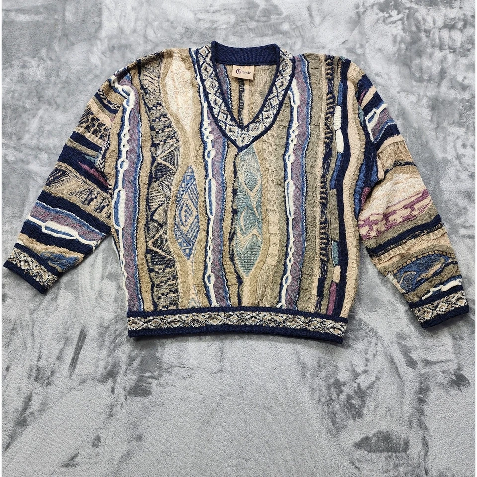 Suéter de punto Coogi vintage para hombre M lino mezcla de algodón tejido 3D texturizado cuello en V Foto 1 de 4