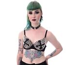 poizen industries Silver Spike Spiked Bra Black Cross  Crystal Lingerie Goth L