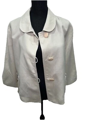 LARRY LEVINE Blazer Women's Beige Cropped Loose Short Sleeve Fit Swing Pockets - Image 1 of 4