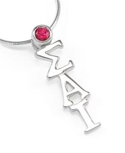 Sigma Alpha Iota Sterling Silver lavaliere pendant w/ Red Swarovski Crystal, NEW - Picture 1 of 1