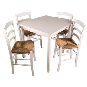 Set1 tavolo bianco 80×80cm gambe dritte + 4 sedie paesana paglia bianche rustico - Foto 1 di 7