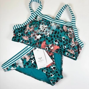 Roxy Girls Island Trip Ocean Depths Leopard Crop Top Set Big Kids 16/XXL NWT - Picture 1 of 9