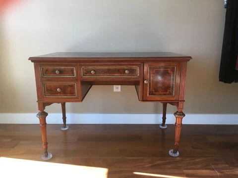 Antique 19th Century French Burl Wood Desk & Chair Cover