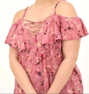 Torrid Plus Size 2 Mauve Floral Lace Up Cold Shoulder - Picture 1 of 11