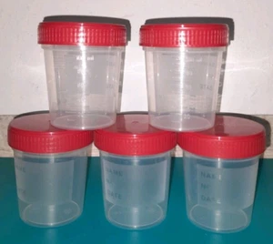 5x Schraubdosen transparent Urinbecher, mit Schriftfeld, 100ml, PP, roter Deckel - Bild 1 von 3