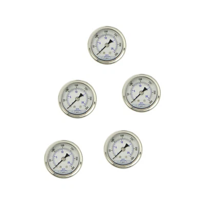 5 PACK LIQUID FILLED PRESSURE GAUGE 0-300 PSI, 1.5" FACE, 1/8" NPT BACK MOUNT - Image 1 of 3
