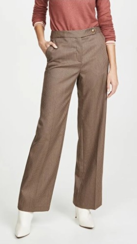 Pantaloni Coach donna marroni misto lana a quadri nuovi senza etichette taglia 0