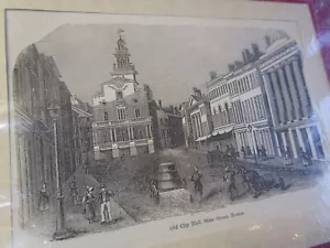 Antique State Street Boston MA Hand 1854 Sears engraving City Hall State House - Picture 1 of 10