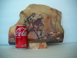 INDIAN NATIVE ART ON SLATE W/STAND SIGNED - Picture 1 of 8