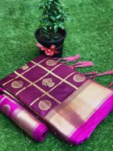 Sarí de seda con Zari Work y Sari Pallu - Imagen 1 de 45