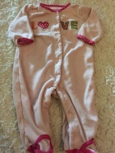 Carters Girls Pink Love Patchwork Terry Cloth Long Sleeve Pajamas 3 Months - Picture 1 of 6