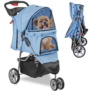 Carrello Passeggino 3 Ruote per Cani Gatti con Cestino Portaoggetti e Portabicchieri Blu - Foto 1 di 24
