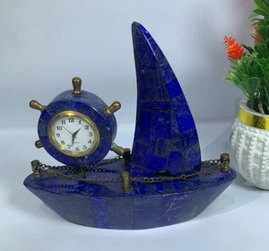 Lapislazuli Deko Boot mit Uhr für Wohndeko - Picture 1 of 9